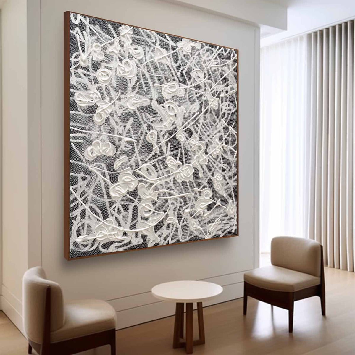 Textured Monochrome Relief Oil Painting 3D Strokes