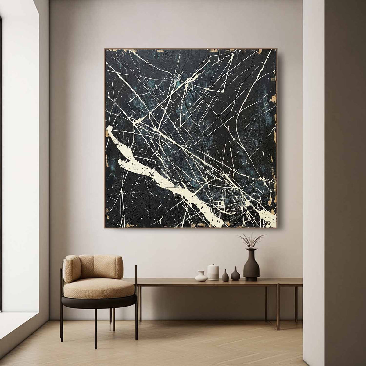 Textured Splatter Expressionist Art Black White Bold