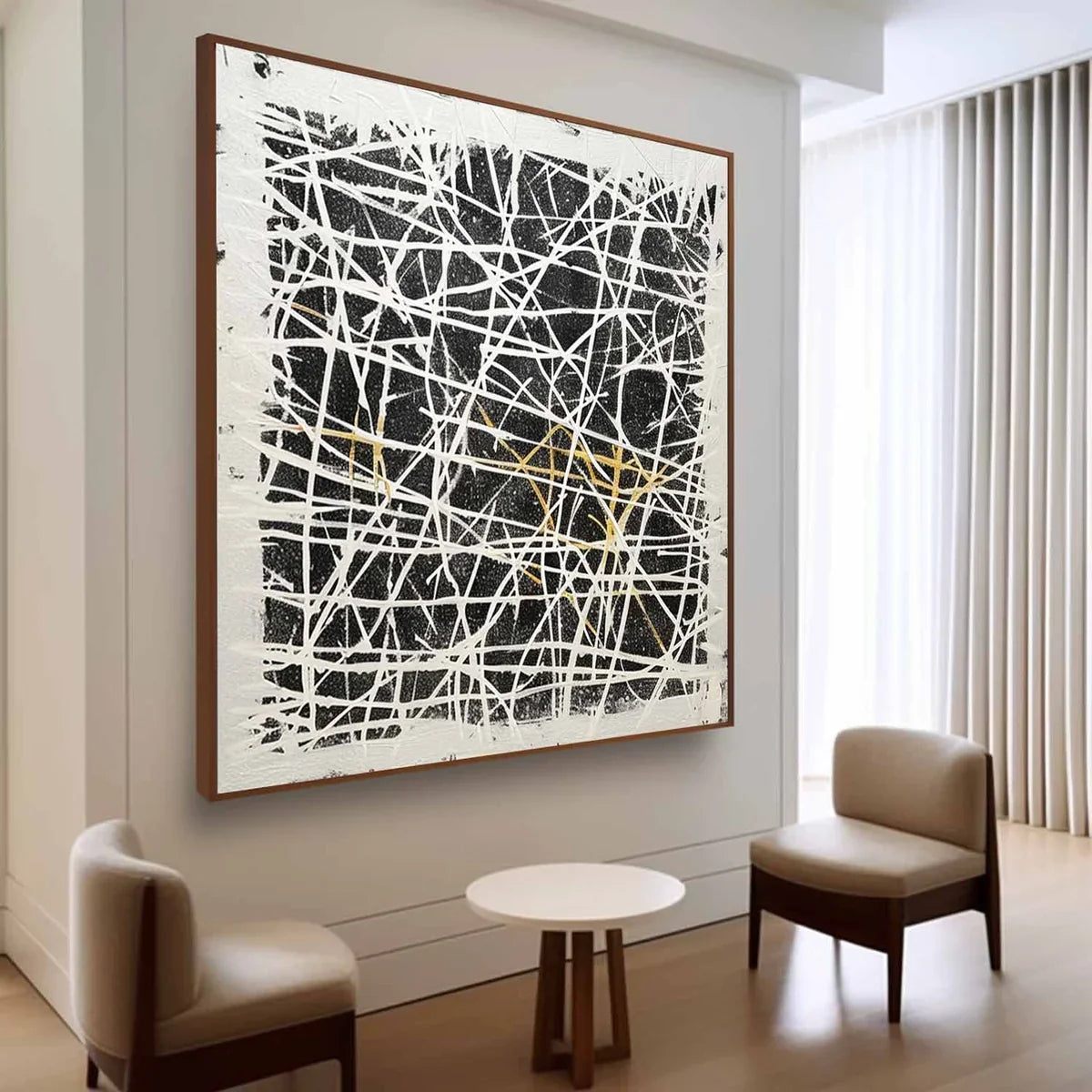 Black White Oil Painting Web-Line Textures Sleek