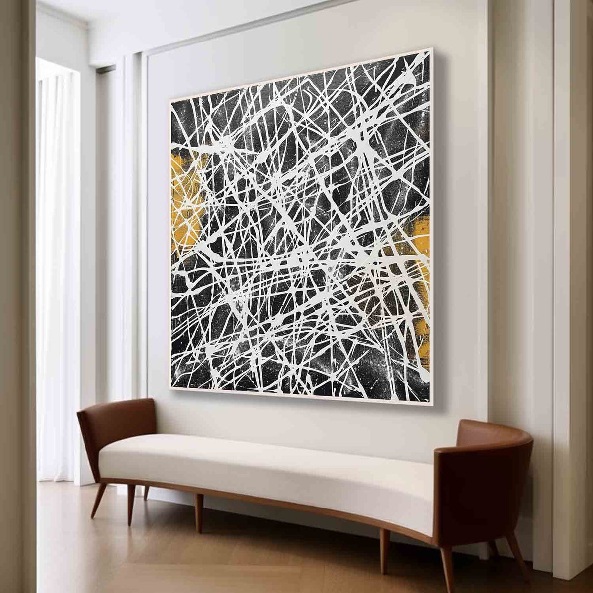 Tactile Web Oil Painting Black White Gold Bold