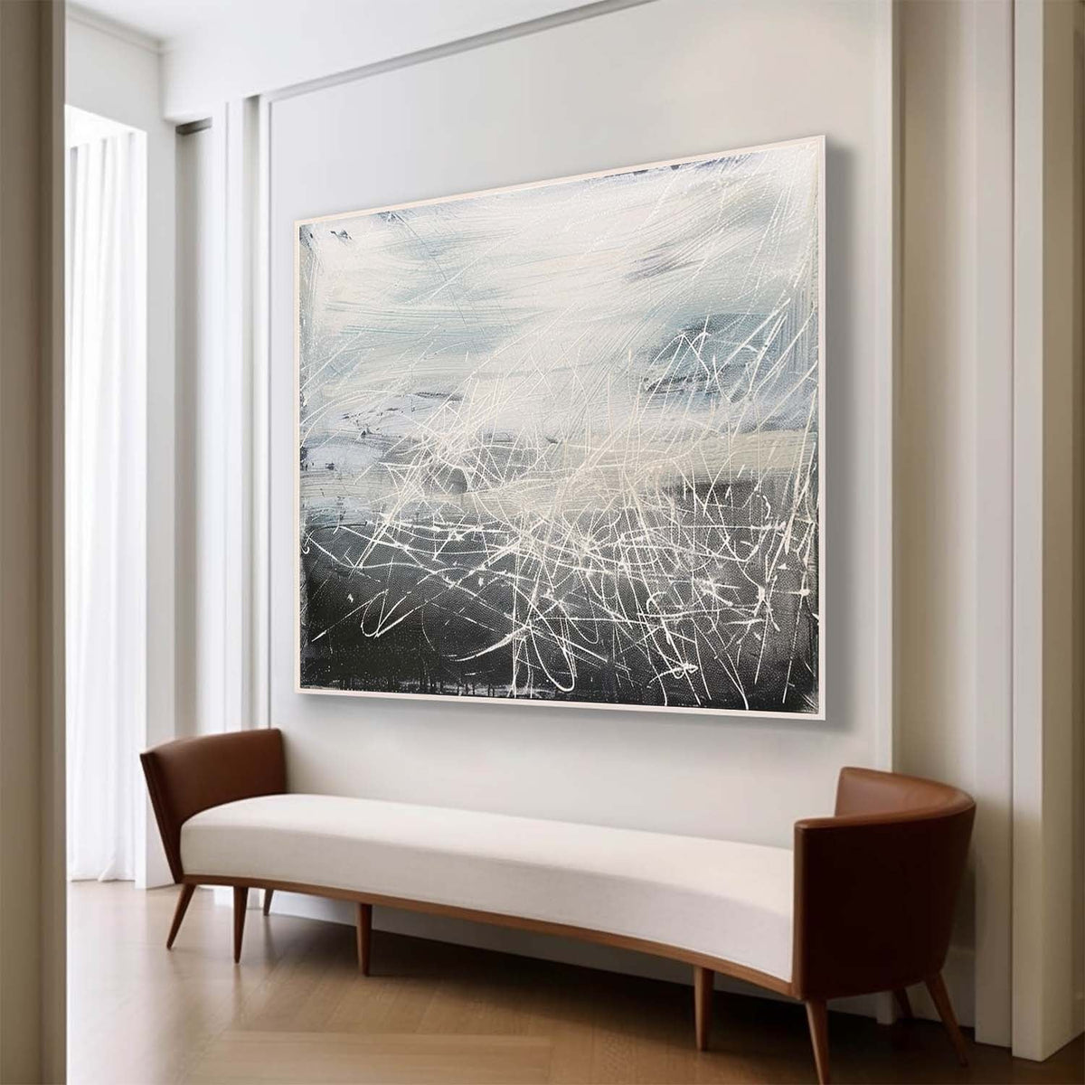 Textured Monochrome Strokes Oil Painting Framed Sleek