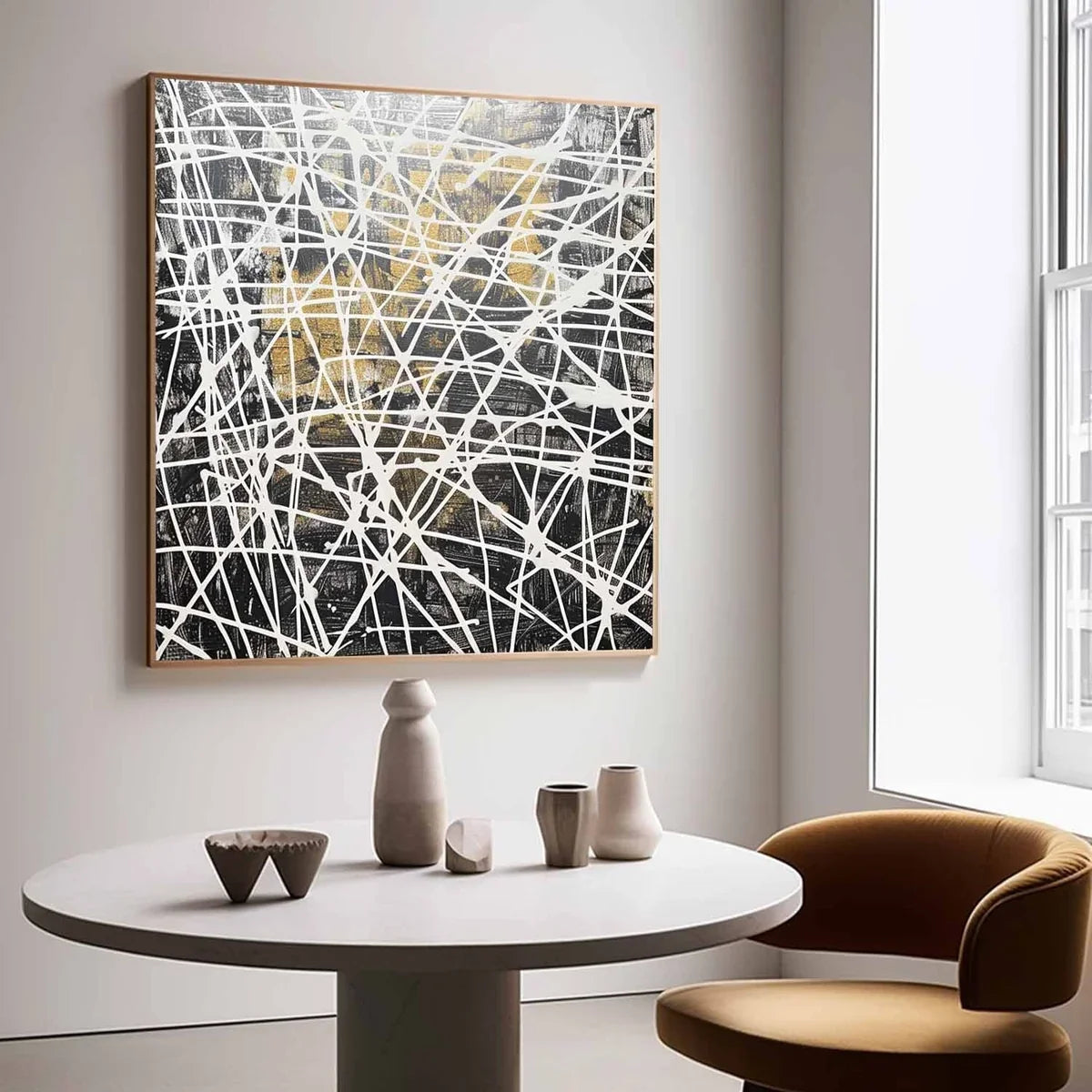 Tactile Black White Gold Oil Painting Web-Line