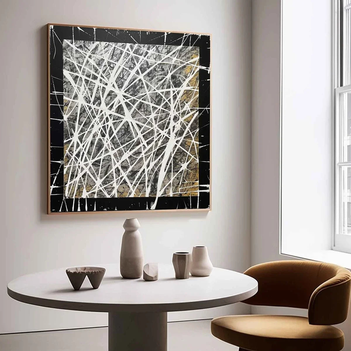 Tactile Black Gold Oil Painting White Web-Lines Textures