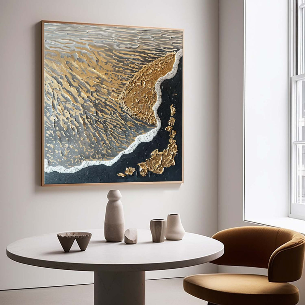 Wall Art Gold Leaf Coastal Abstract Canvas