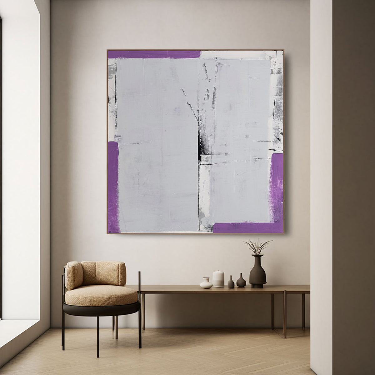 Textured Geometric Oil Painting Purple Black
