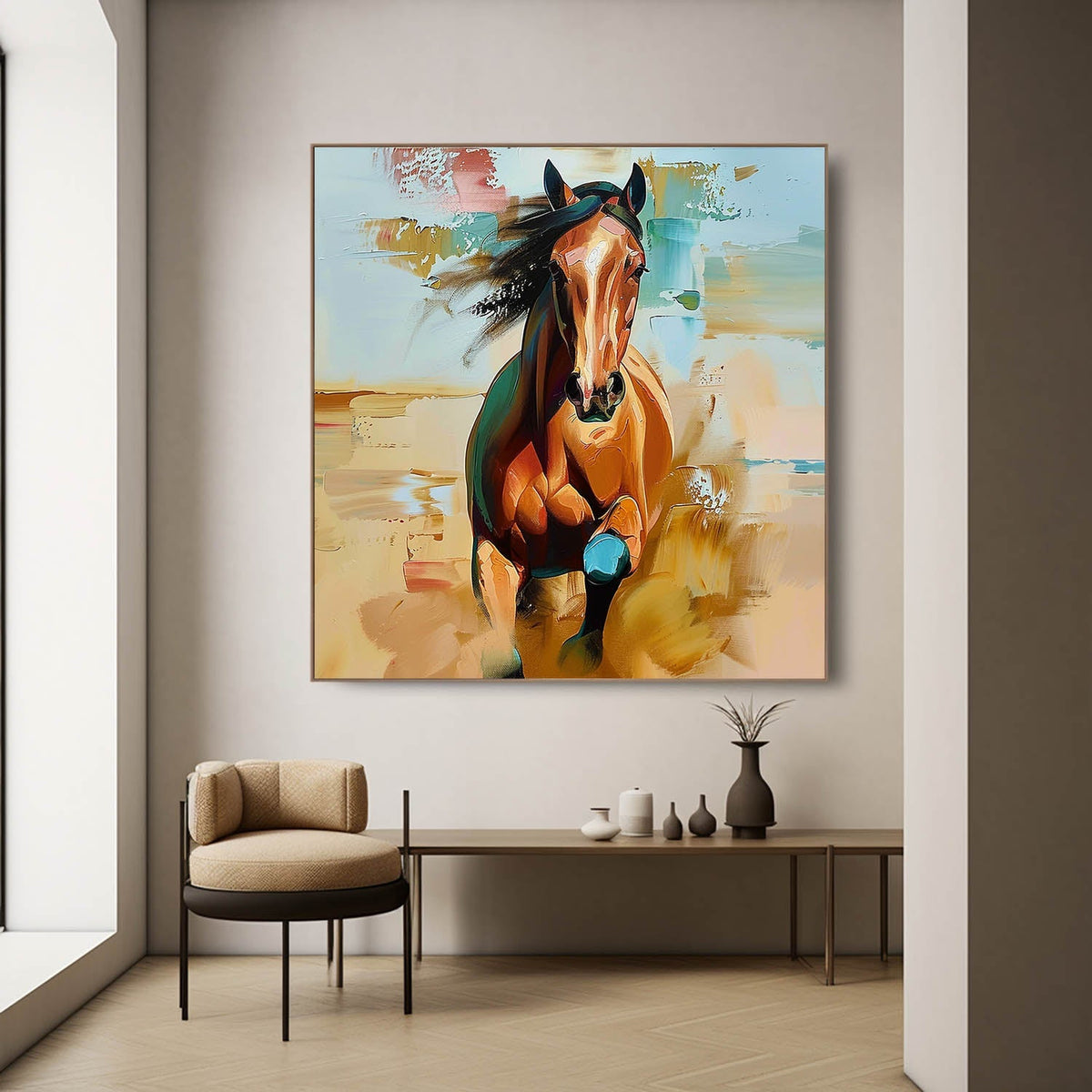 Wall Art Golden Running Horse