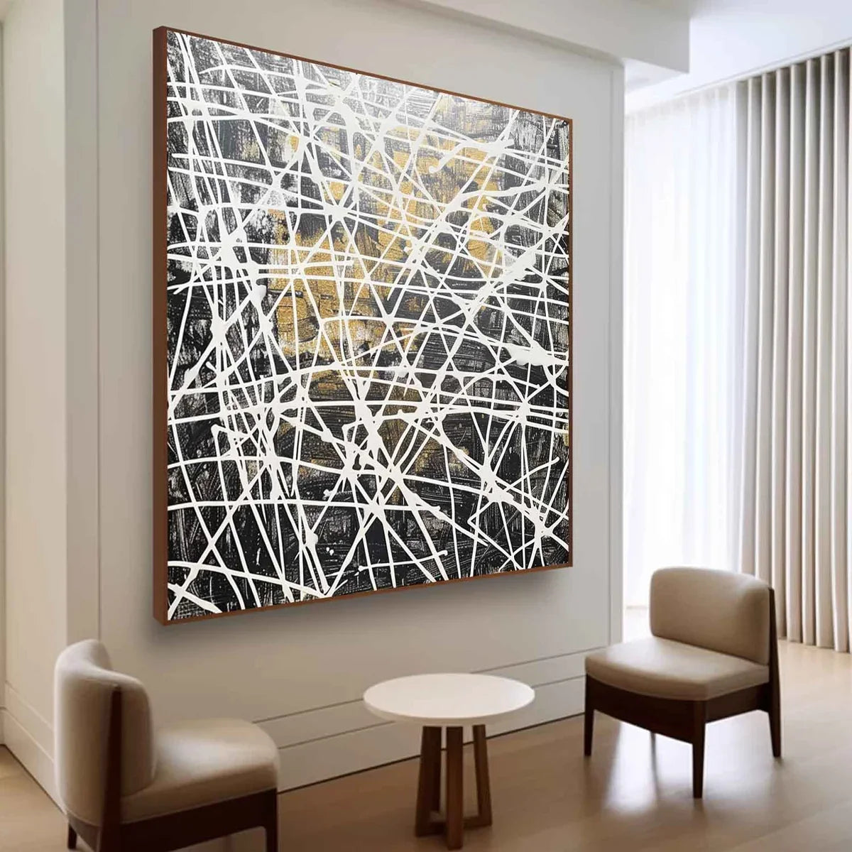 Tactile Black White Gold Oil Painting Web-Line