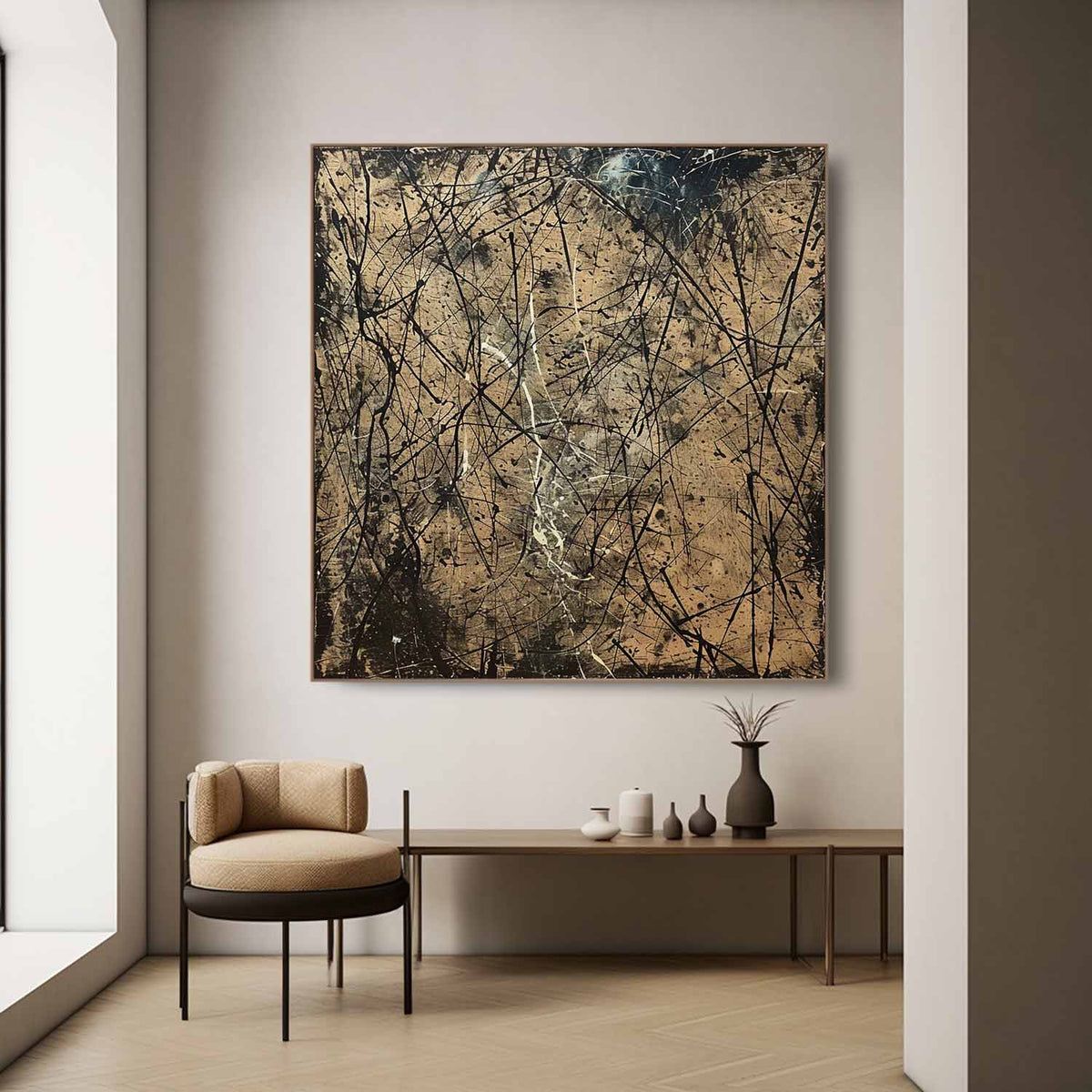 Wall Art Expressionist Vintage Beige Black