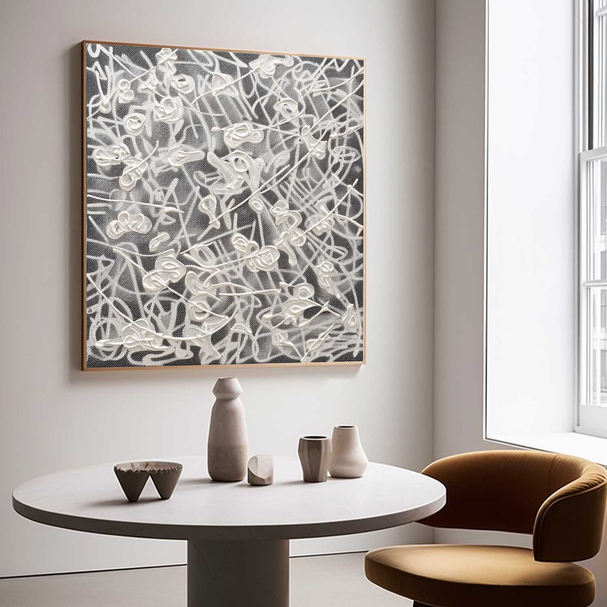 Textured Monochrome Relief Oil Painting 3D Strokes