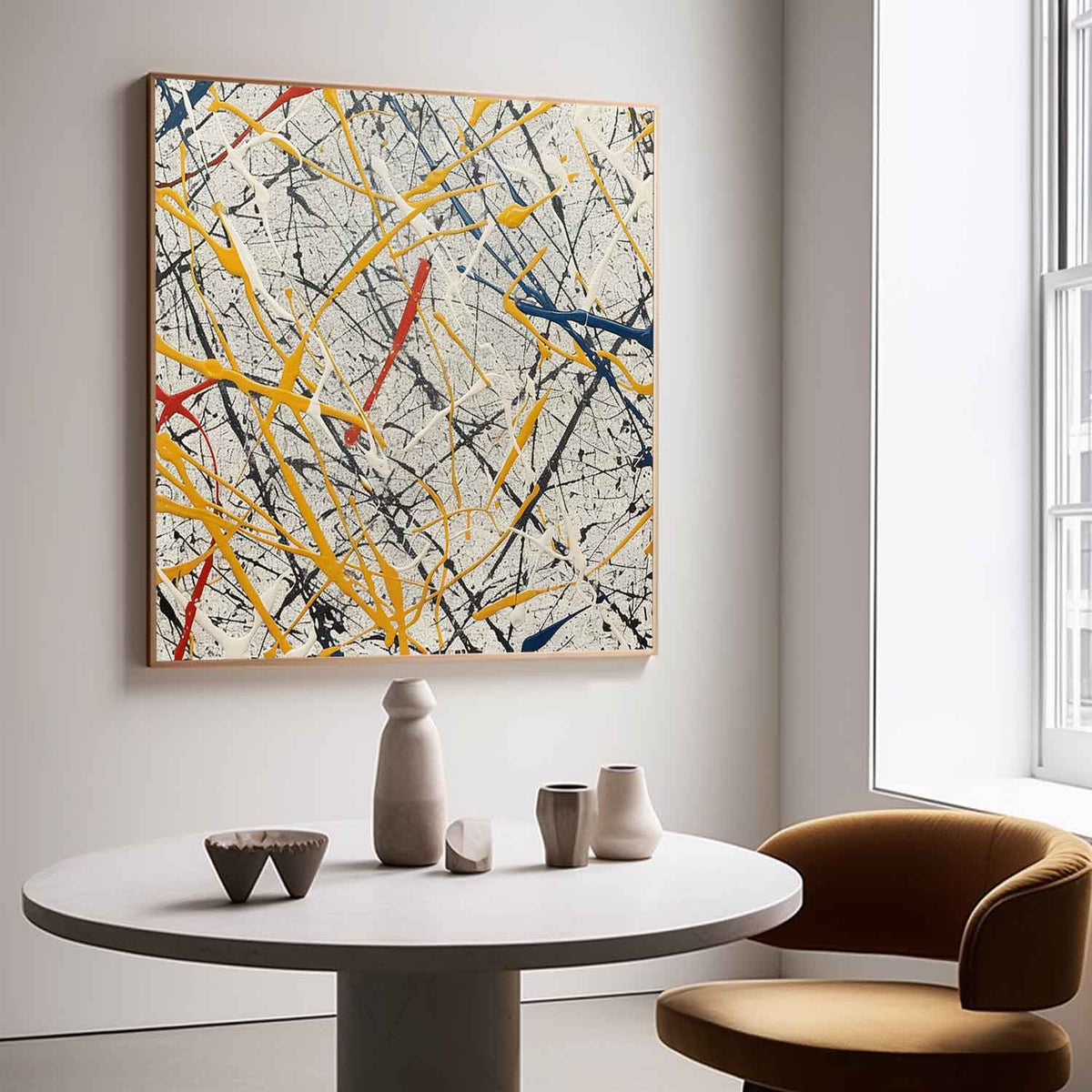 Wall Art Crisscrossing Colorful Drip Line Yellow