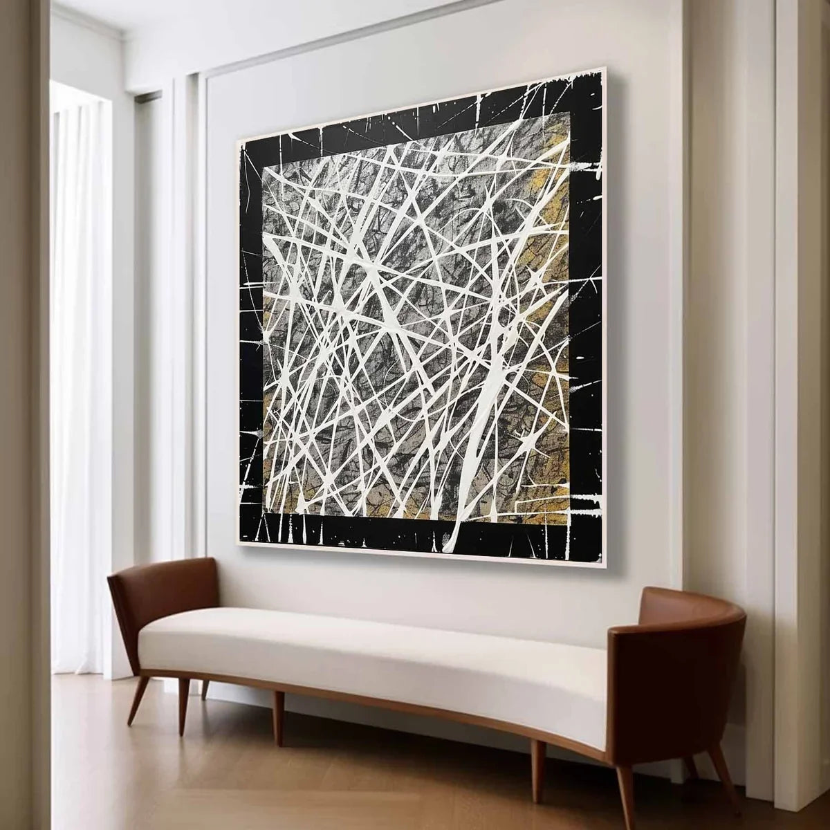 Tactile Black Gold Oil Painting White Web-Lines Textures