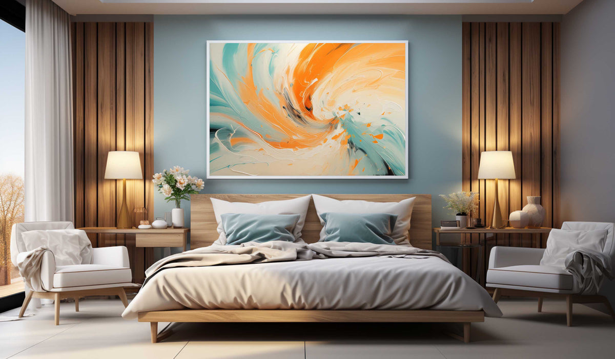 Tactile Swirl Oil Painting Orange Teal Dynamic Modern