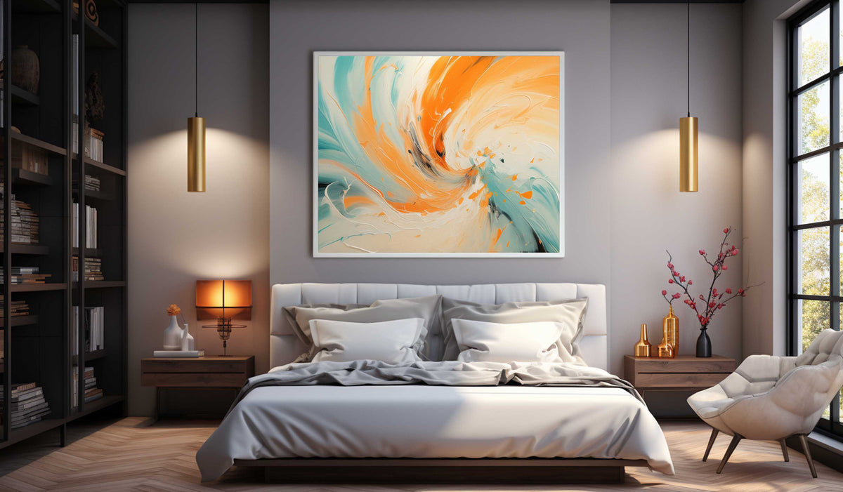 Tactile Swirl Oil Painting Orange Teal Dynamic Modern