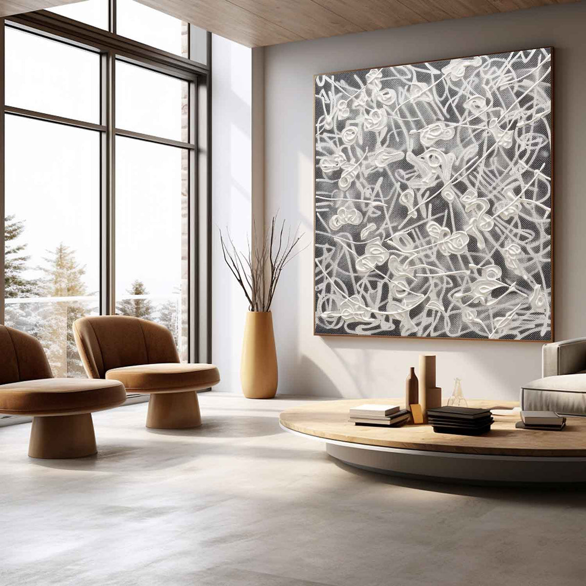 Textured Monochrome Relief Oil Painting 3D Strokes