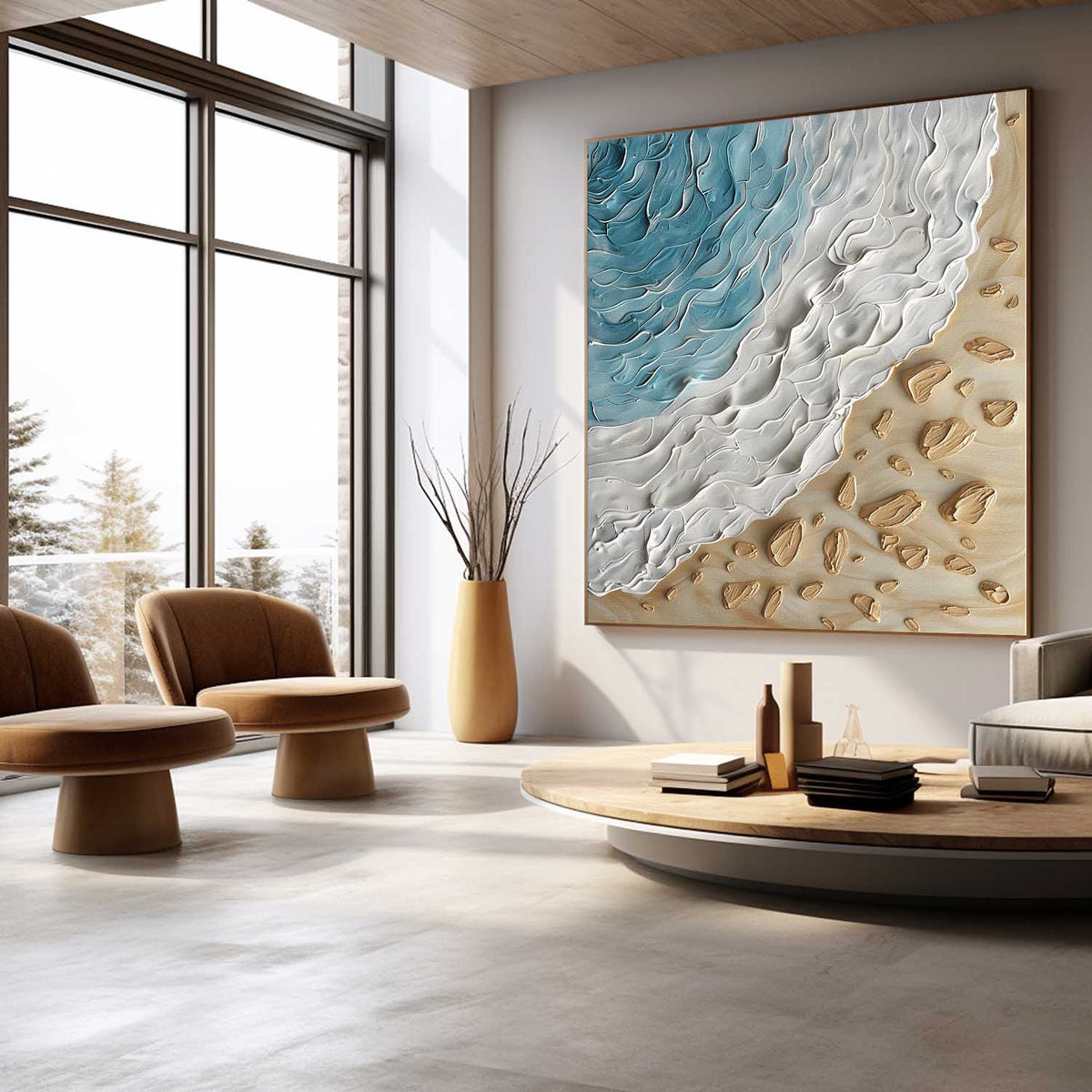 Plaster Art Texture 3D Beach Wave Seascape Painting