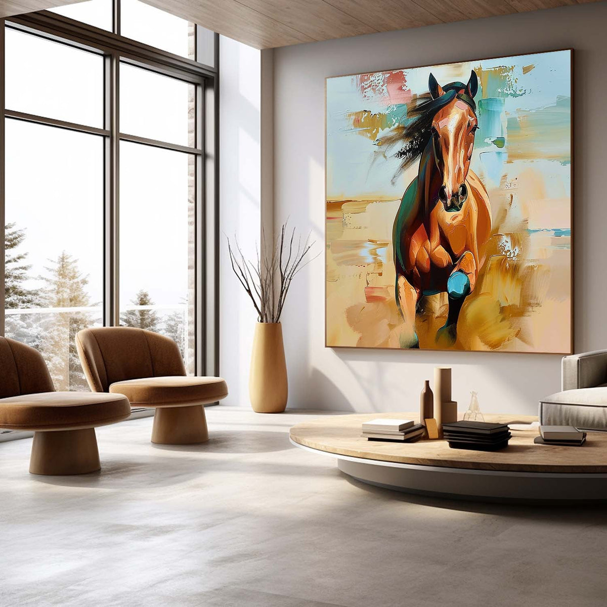 Wall Art Golden Running Horse