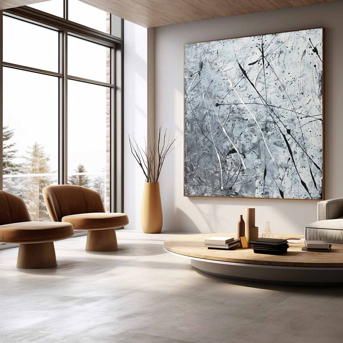 Textured Monochrome Splatter Oil Painting Sleek