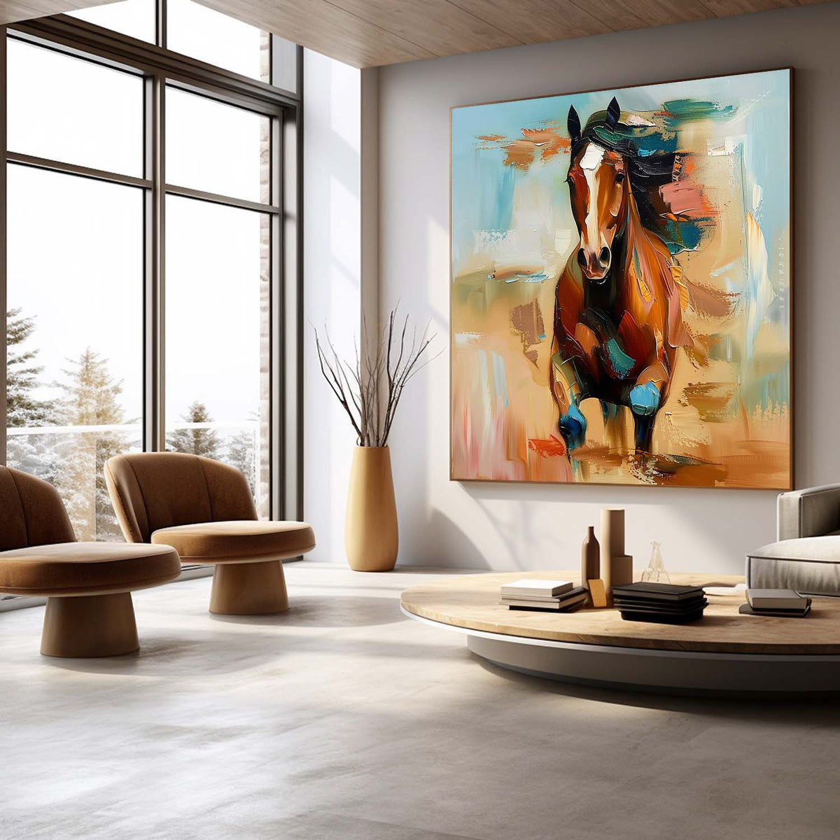 Wall Art Chestnut Running Horse Abstract