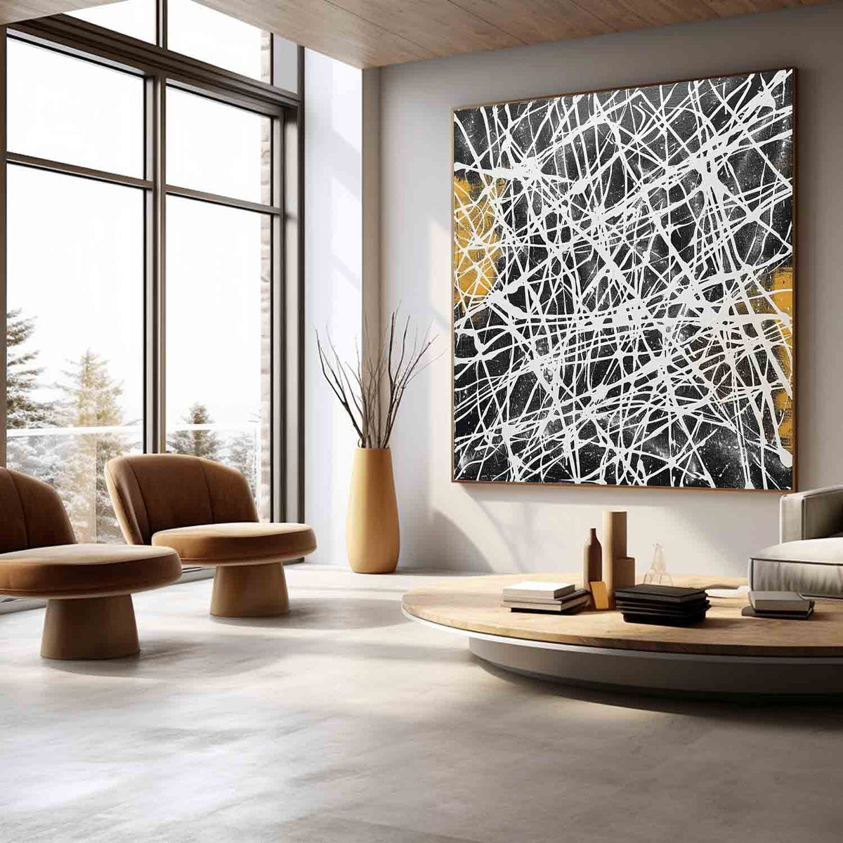 Tactile Web Oil Painting Black White Gold Bold