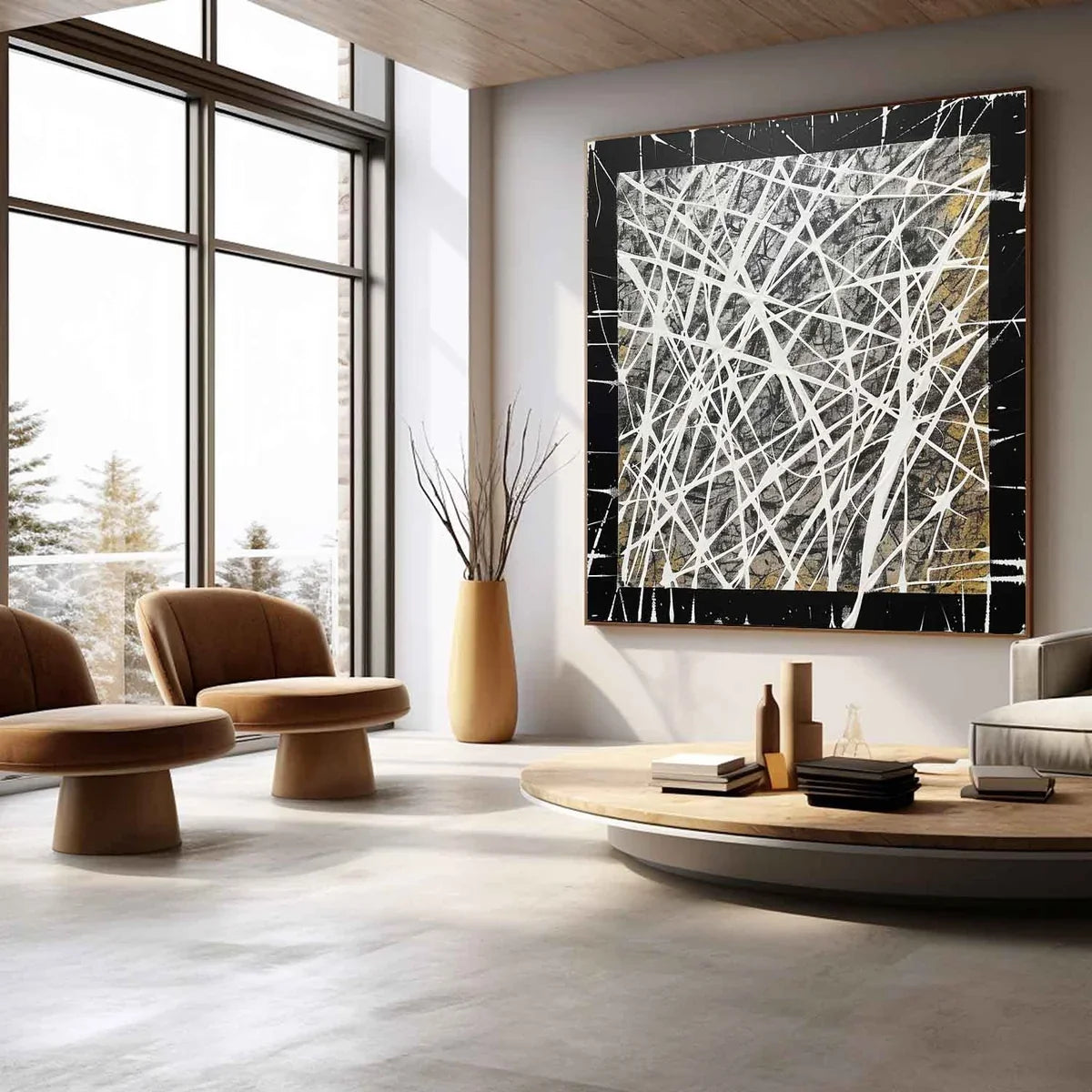 Tactile Black Gold Oil Painting White Web-Lines Textures