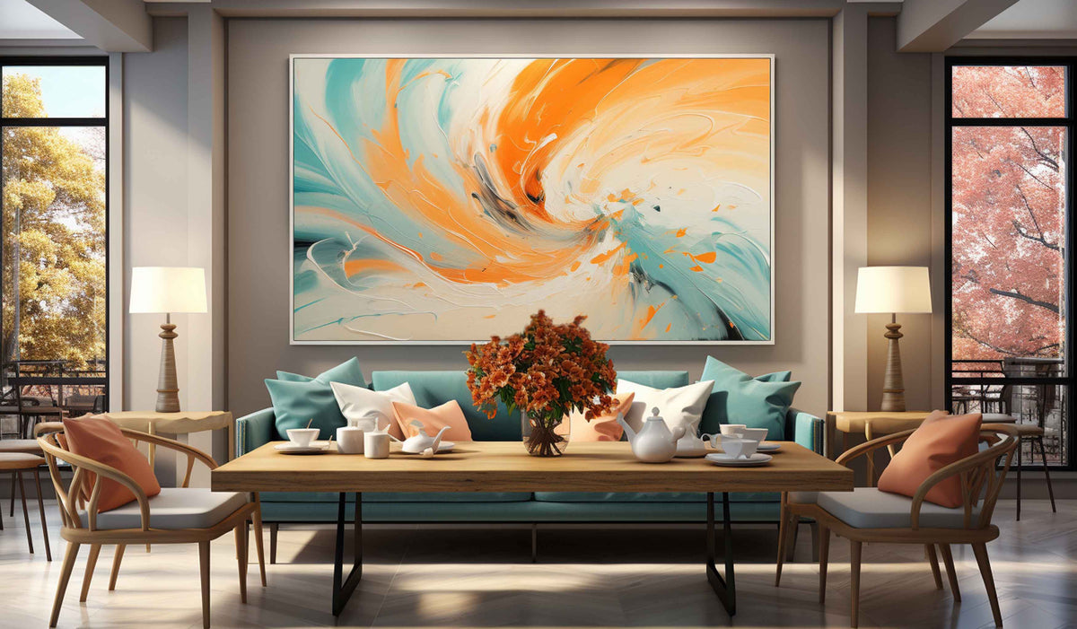 Tactile Swirl Oil Painting Orange Teal Dynamic Modern