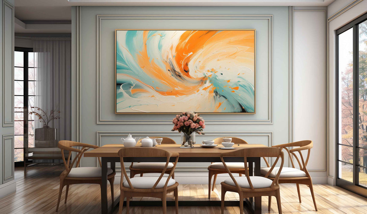 Tactile Swirl Oil Painting Orange Teal Dynamic Modern