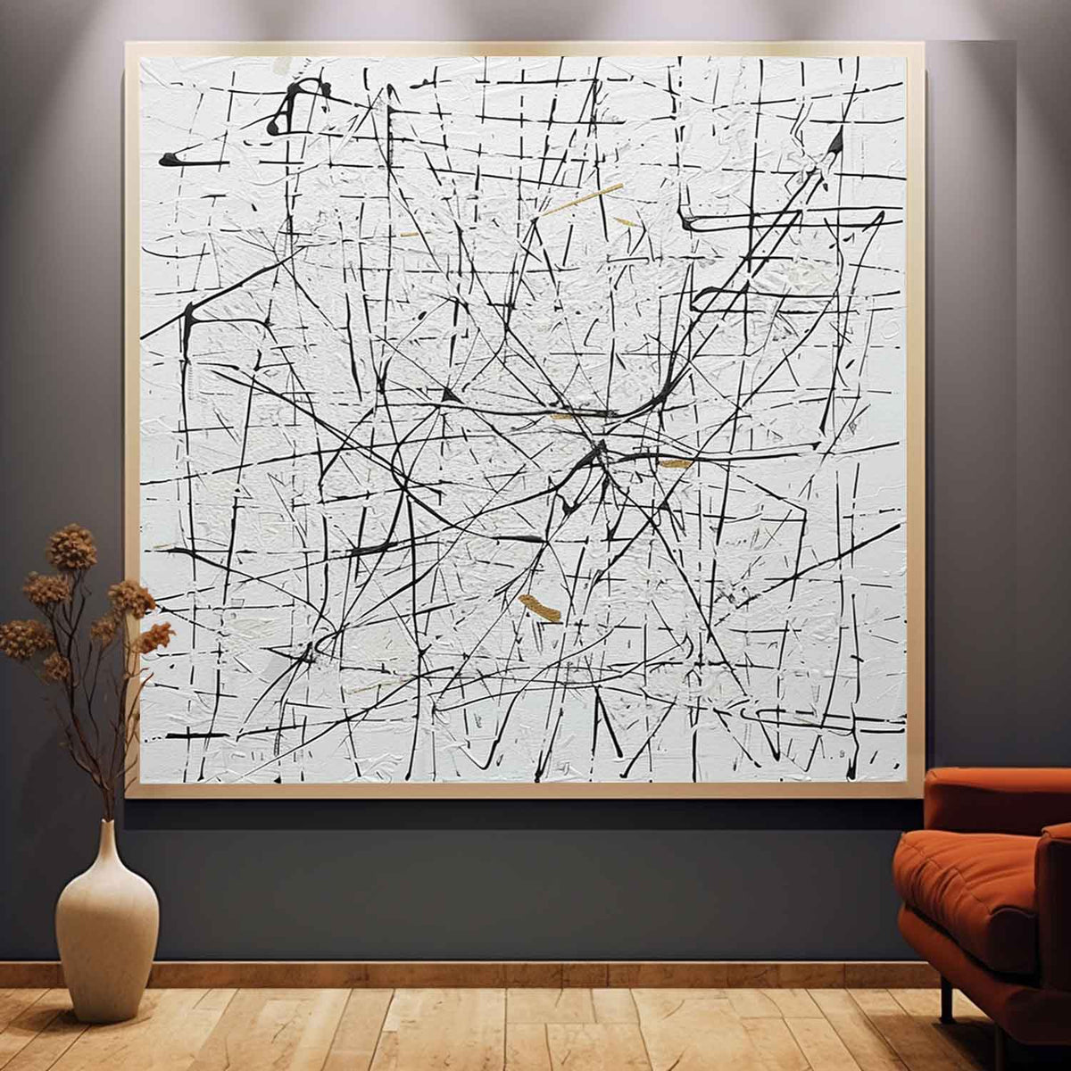 Wall Art Expressionist Minimalist Black White Gold