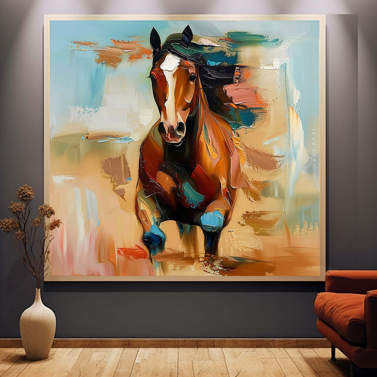 Wall Art Chestnut Running Horse Abstract
