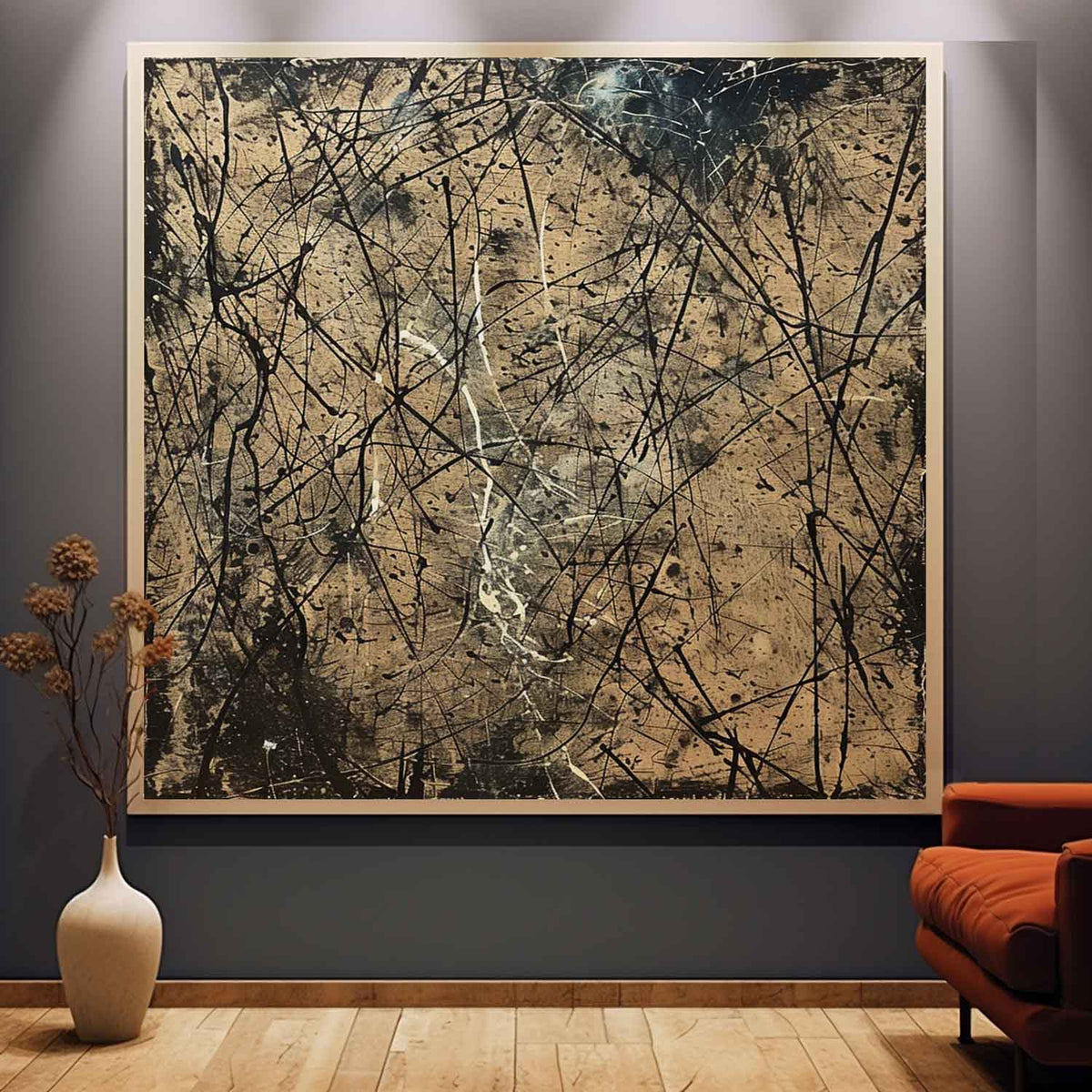 Wall Art Expressionist Vintage Beige Black