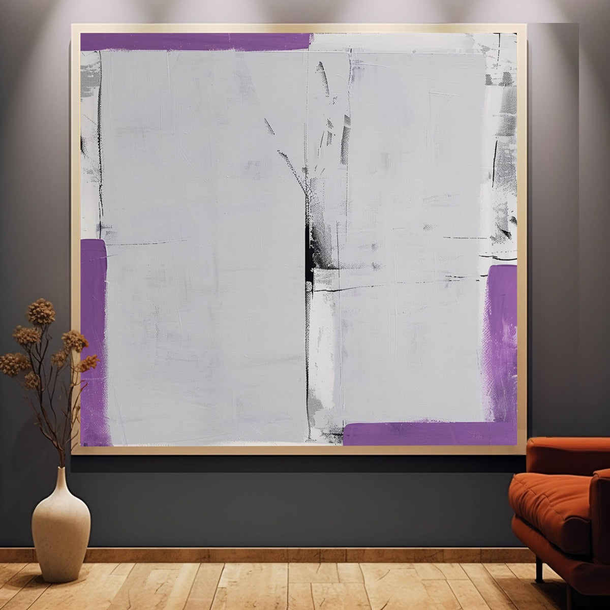 Textured Geometric Oil Painting Purple Black