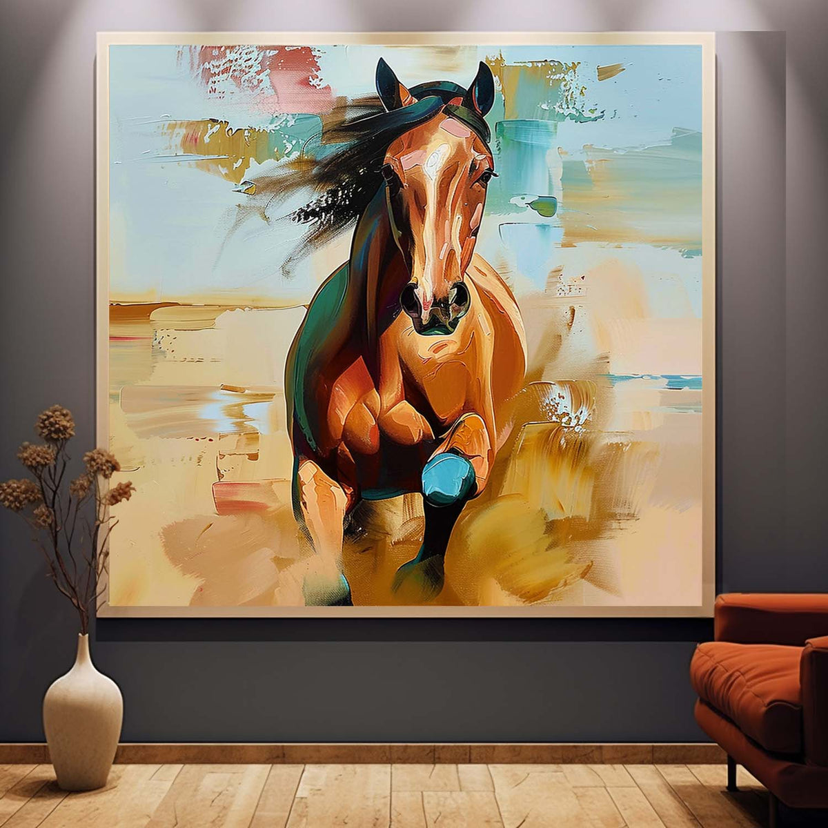 Wall Art Golden Running Horse