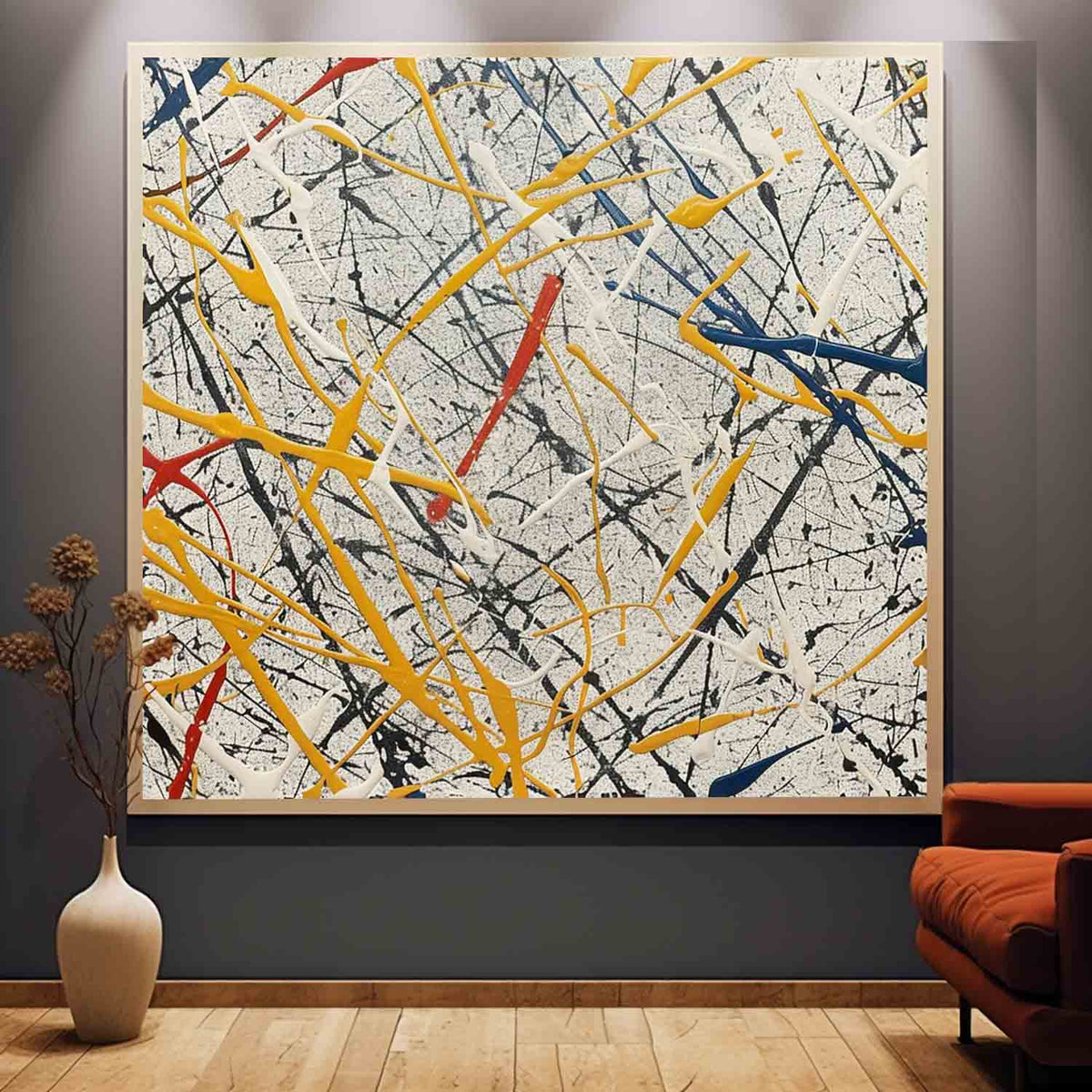 Wall Art Crisscrossing Colorful Drip Line Yellow