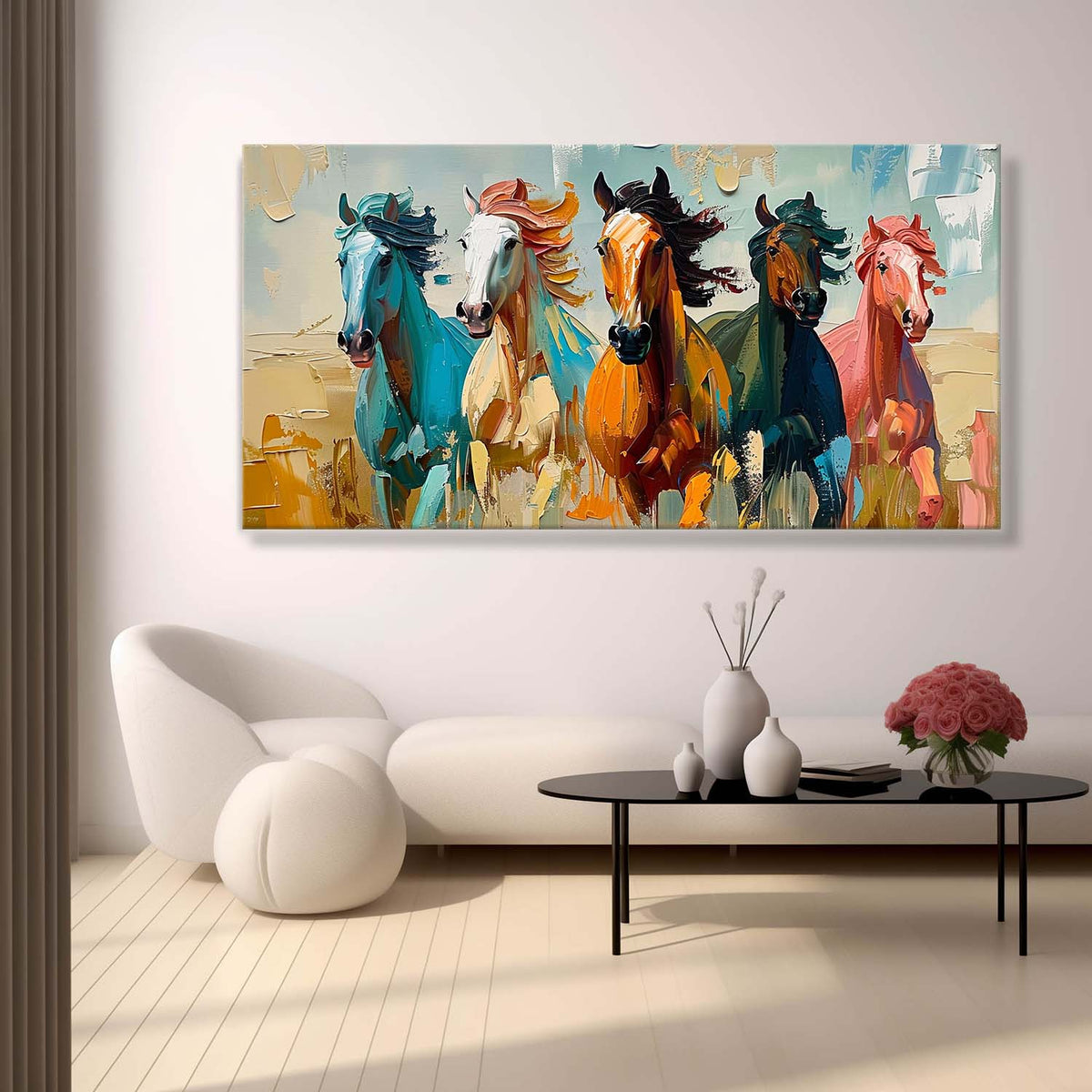 Wall Art Panoramic Impressionist Running Horses