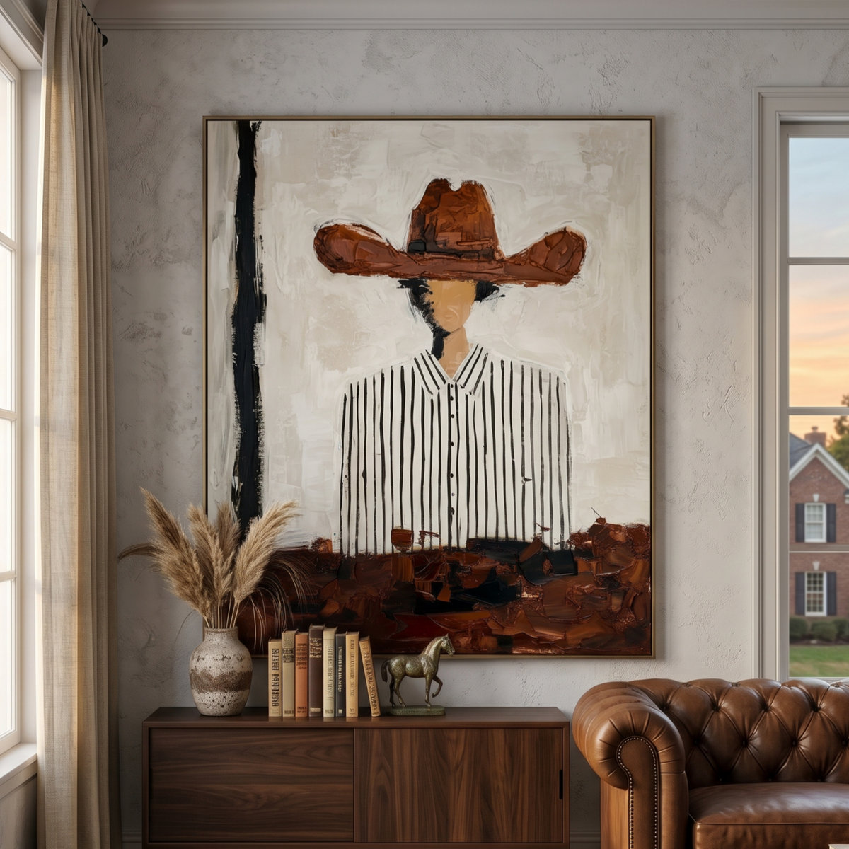 Vestige of the Range Abstract Cowboy Oil Painting