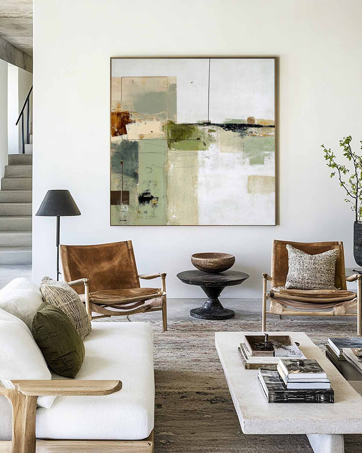 Neutral Geometric Abstract Oil Painting
