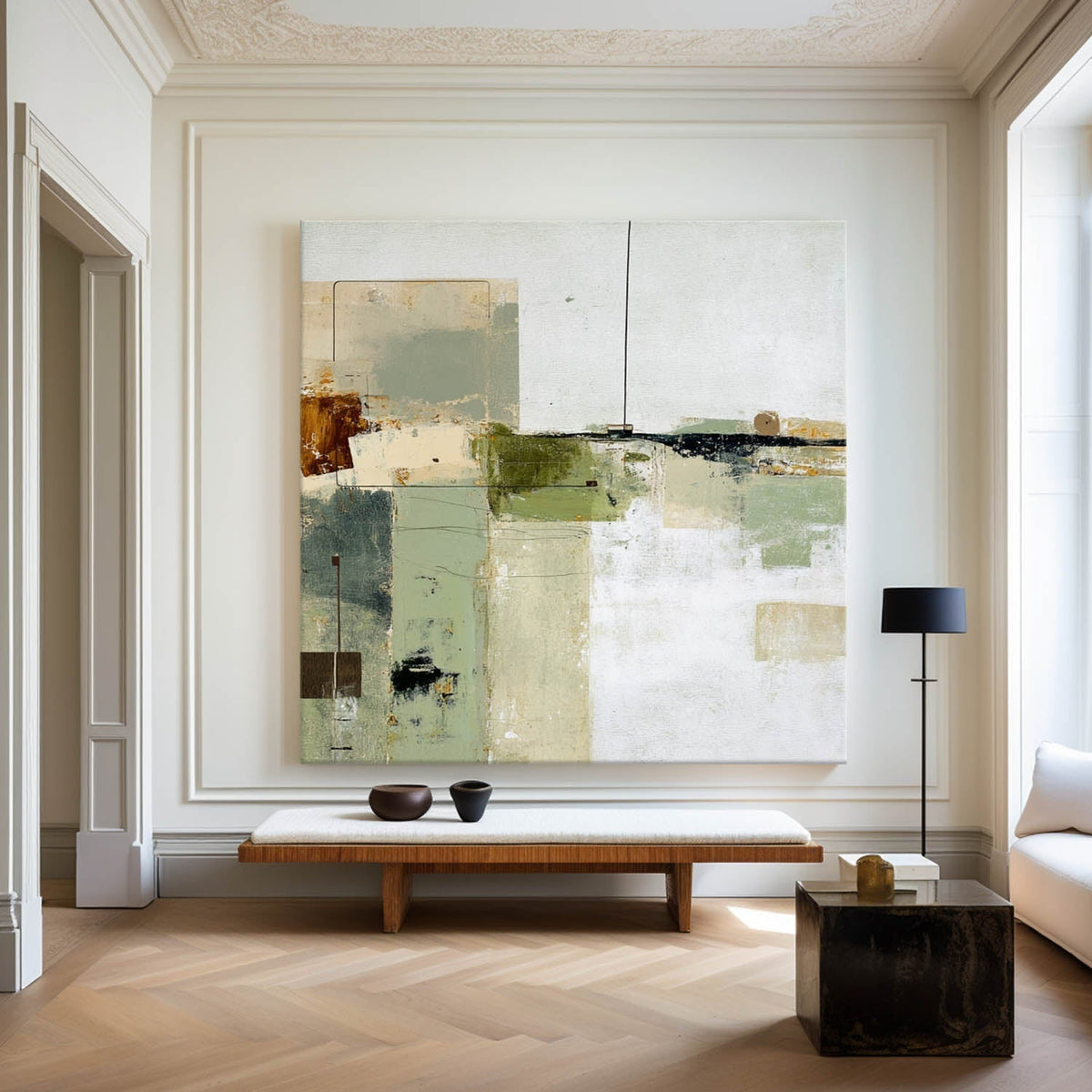 Neutral Geometric Abstract Oil Painting