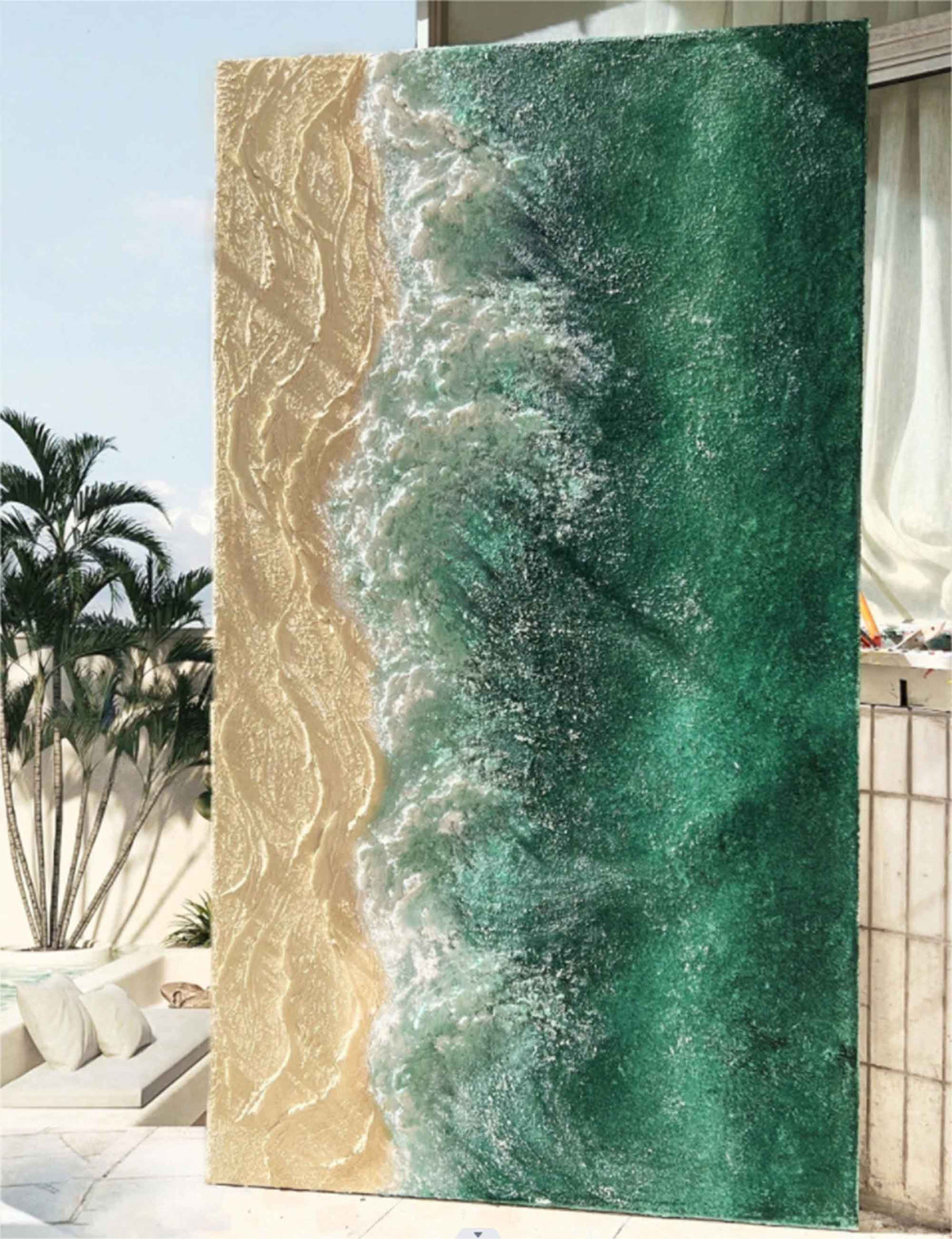 Wall Art Vertical Abstract Crashing Wave Emerald