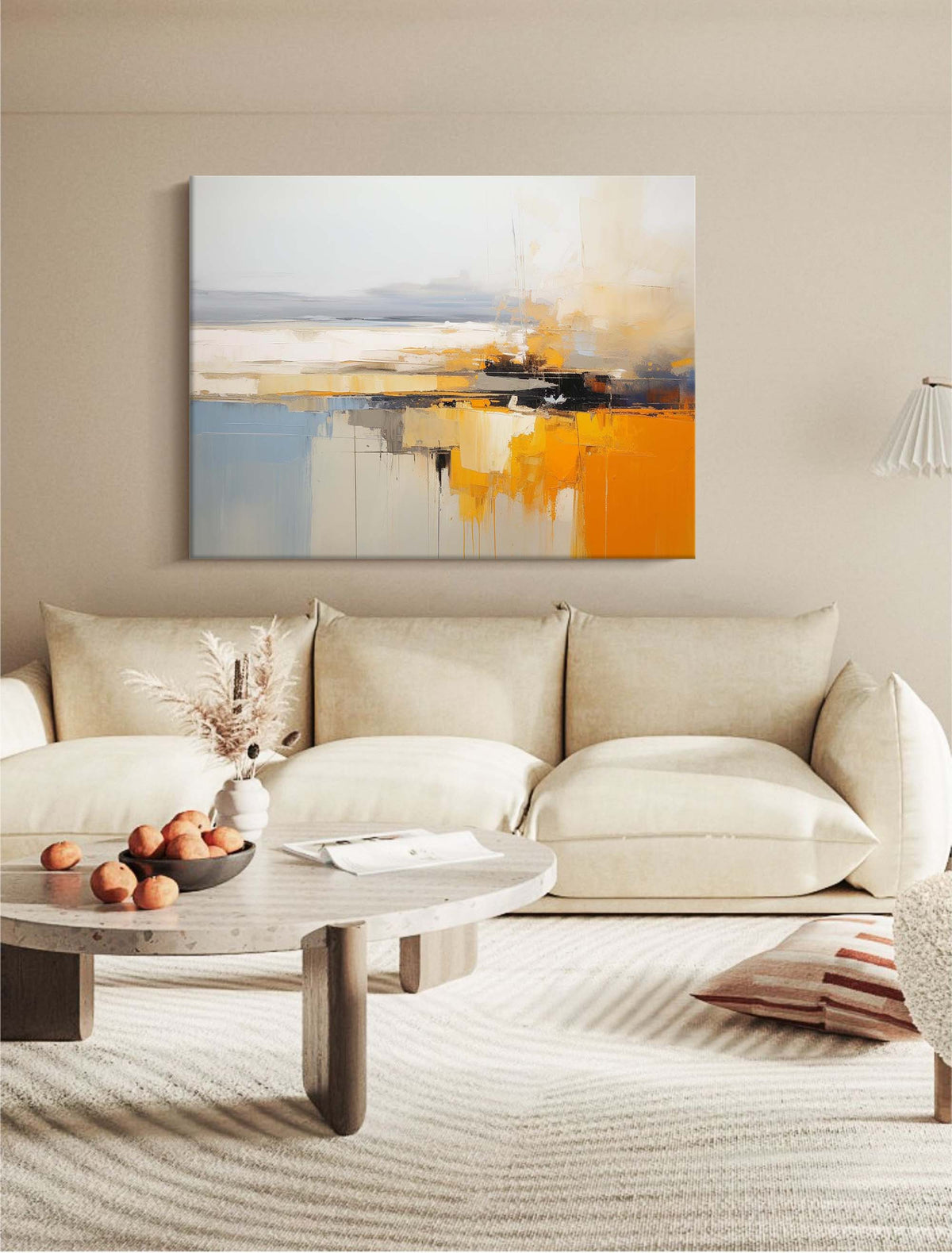 Abstract Coastal Landscape Oil Painting Bold Orange