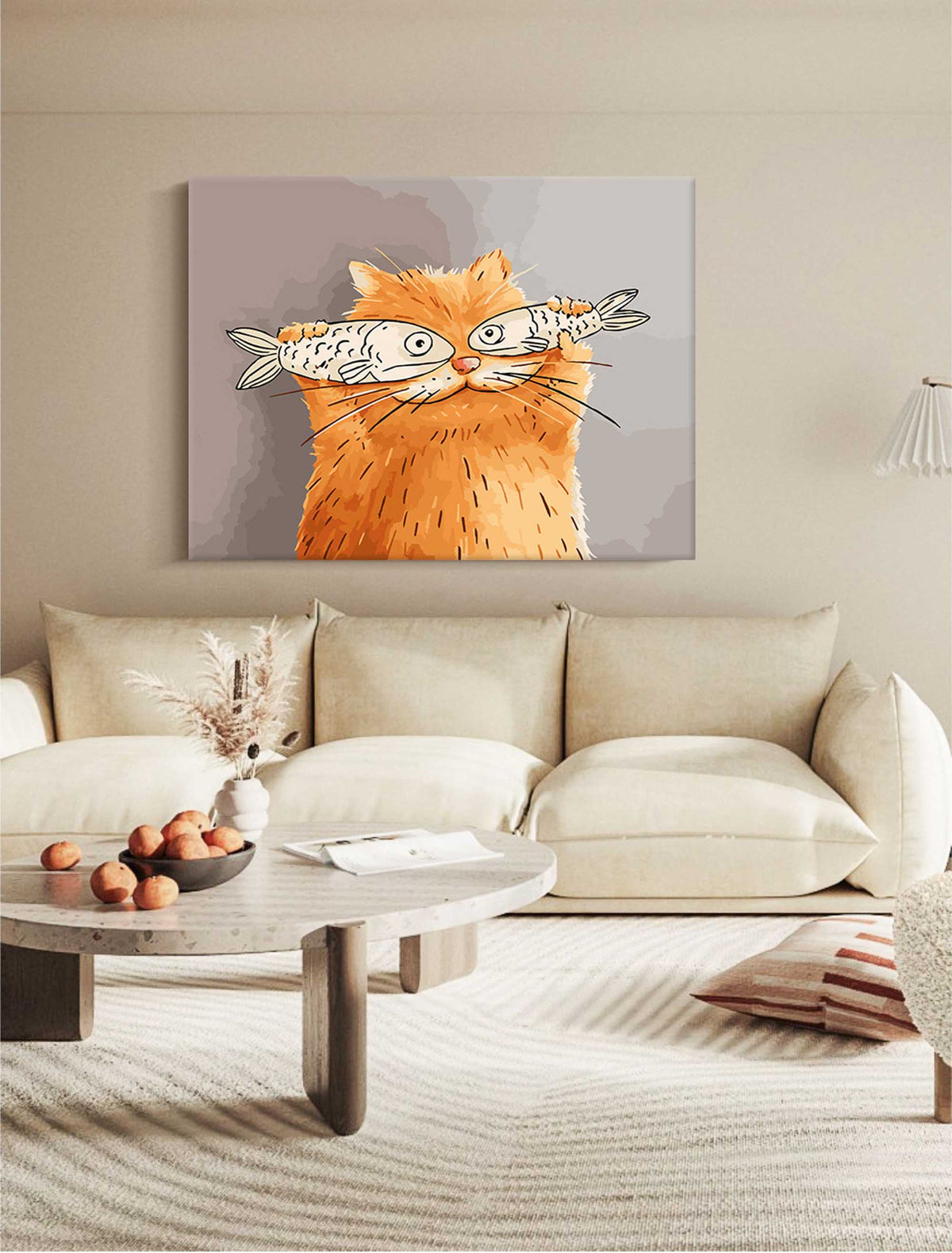 Whimsical Cat Fish Wall Art Playful Orange Cat