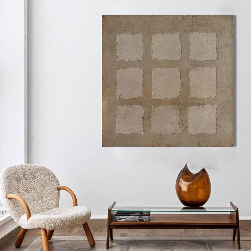 Wall Art Neutral Geometric Squares Textured Minimalist Wabi-Sabi Texture Living Room