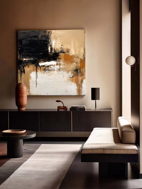 Wall Art Abstract Black Beige Painting