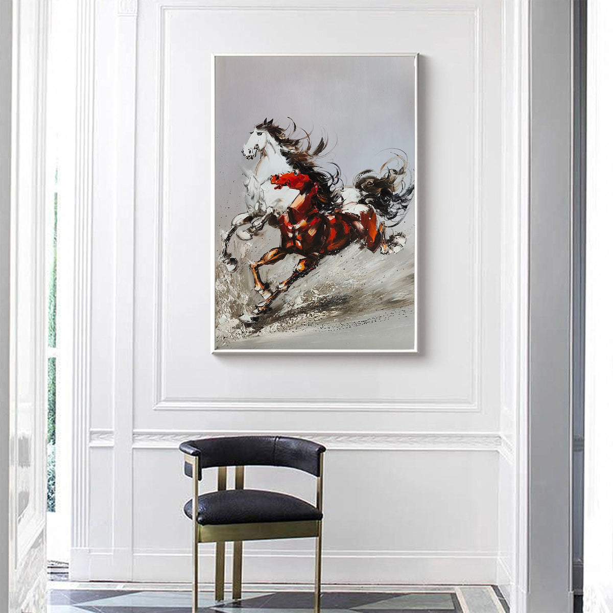 Dynamic Red and Black Abstract Horse Canvas Wall Art