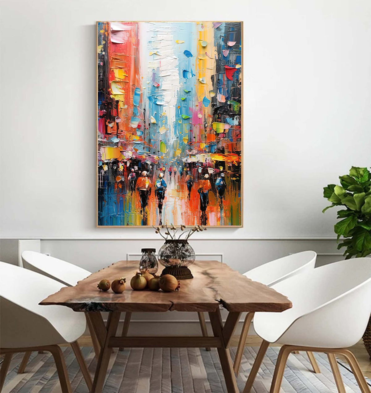 Impasto Cityscape Painting Vibrant Rainbow