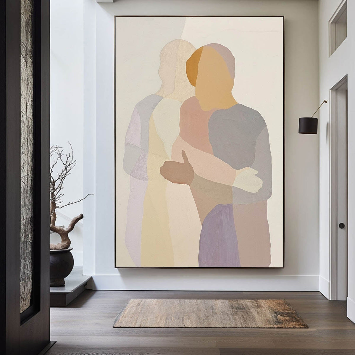 Wall Art Embracing Couple in Neutral Tones