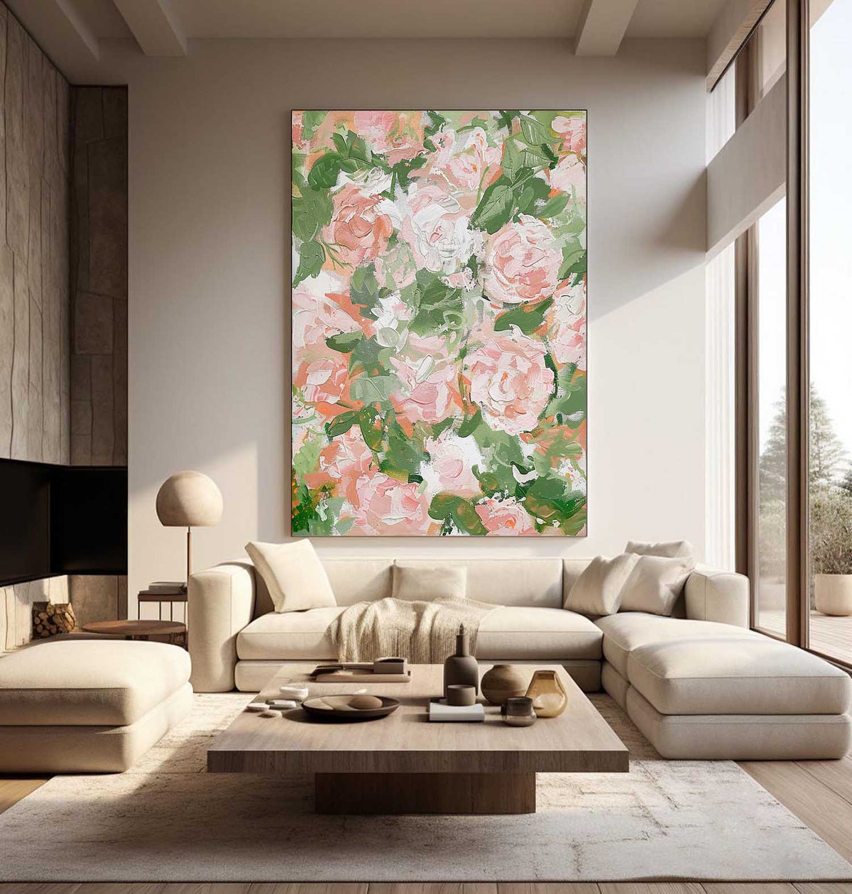 Textured Pink Floral Oil Painting Peony Blooms