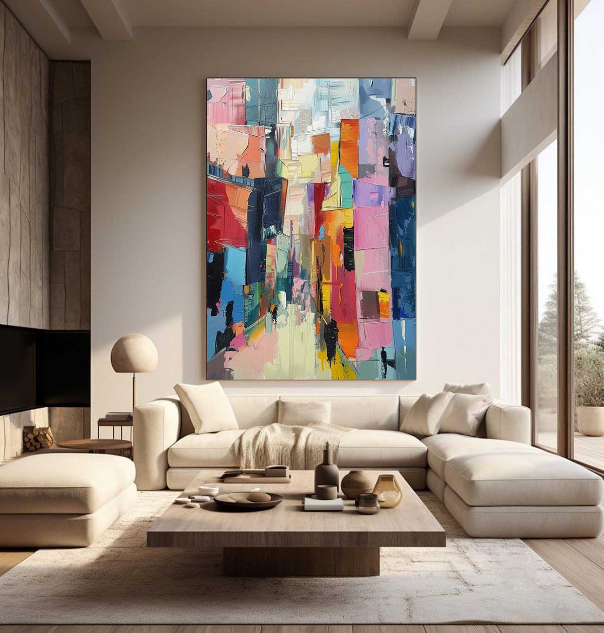 Vibrant Cubist Color Block Impasto Painting