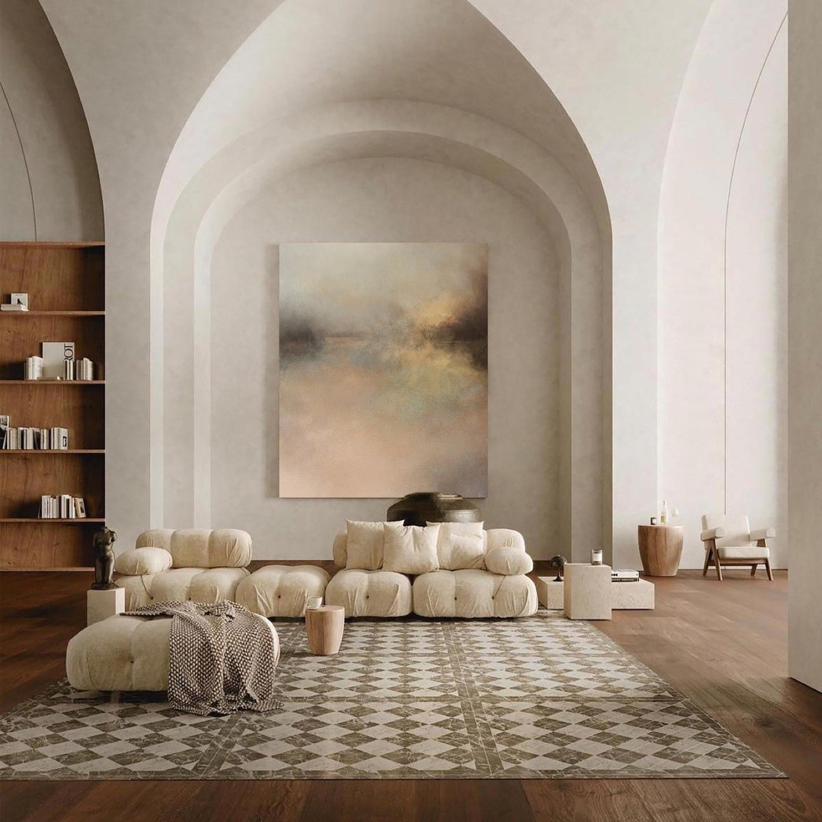 Blush Neutral Abstract Landscape Oil Painting