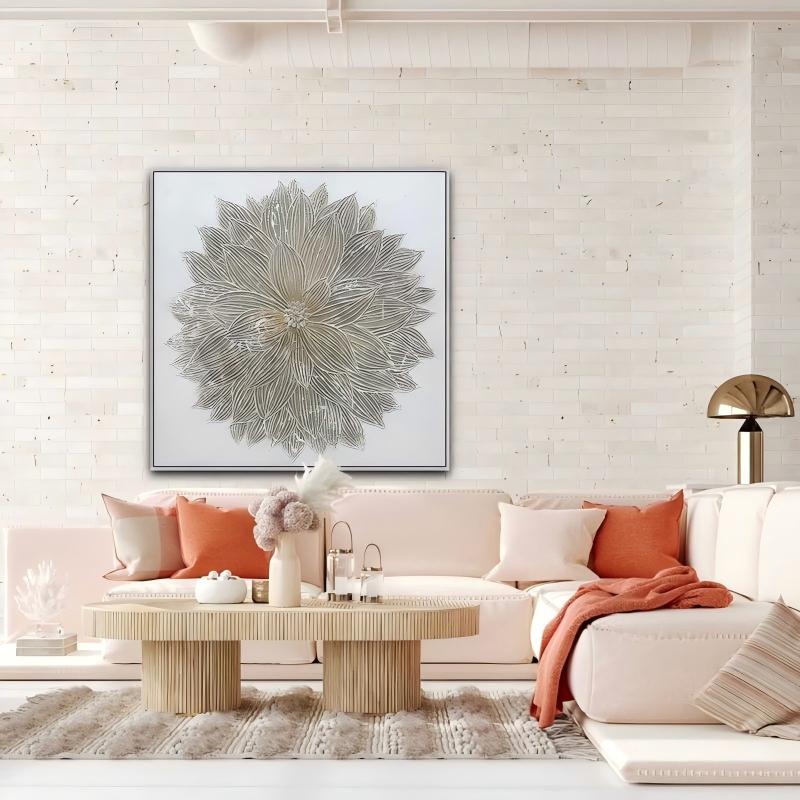 Wall Art Radial Floral Leaf Neutral Line
