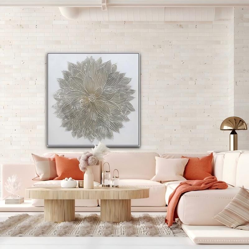 Wall Art Radial Floral Leaf Neutral Line