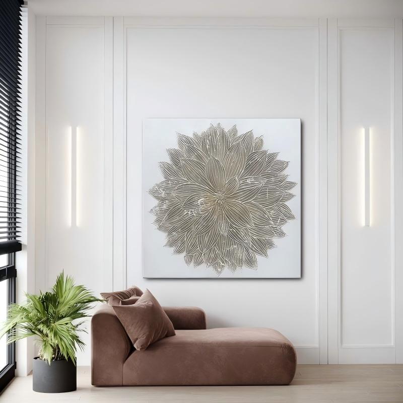 Wall Art Radial Floral Leaf Neutral Line